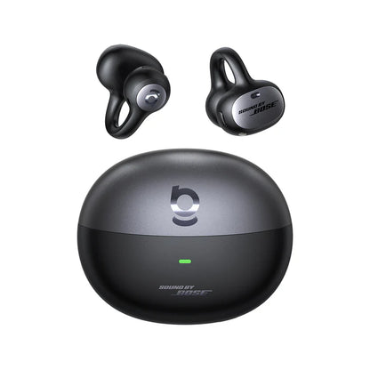 Baseus Inspire XC1 open-ear true wireless earbuds in black with charging case, top view