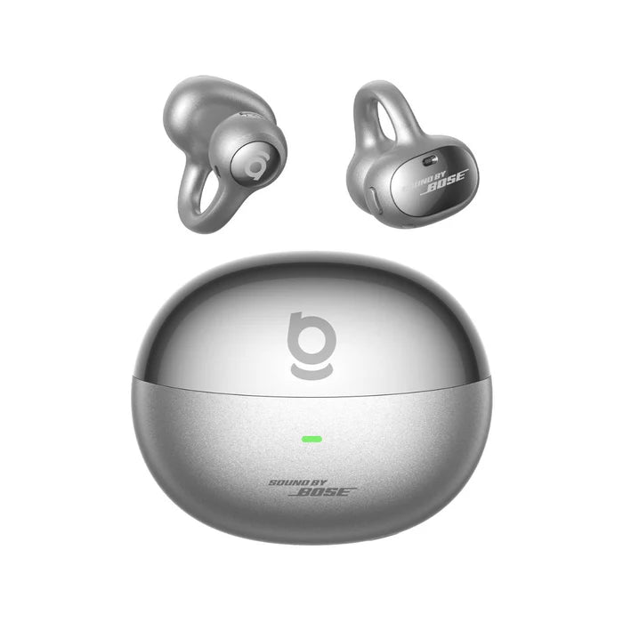 Baseus Inspire XC1 open-ear true wireless earbuds in  Galaxy Natural Titanium with charging case, top view