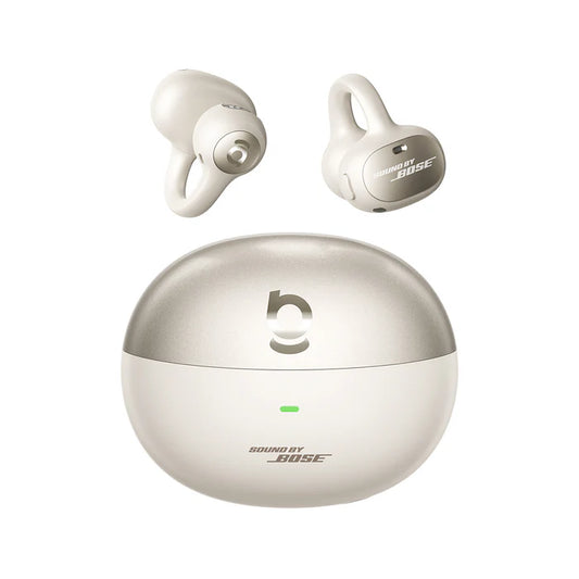 Baseus Inspire XC1 open-ear true wireless earbuds in white with charging case, top view