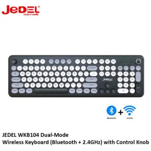 JEDEL WKB104 keyboard featuring Bluetooth and 2.4GHz dual-mode wireless connectivity
