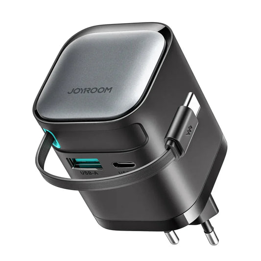 Joyroom JR‑TCL02EU 65W GaN Fast Charger With Built‑In Retractable Cable (EU Plug) Best Price in Pakistan | dynsol.pk - dynsol