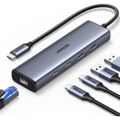 UGREEN 45320 5-in-1 USB-C to Ethernet Adapter with 10Gbps USB data ports and Gigabit RJ45 connection