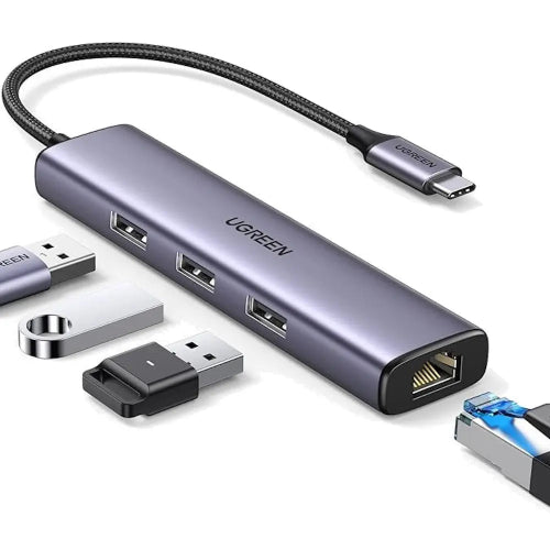 UGREEN 60600 USB-C hub with 3 USB 3.0 ports and Gigabit Ethernet adapter
