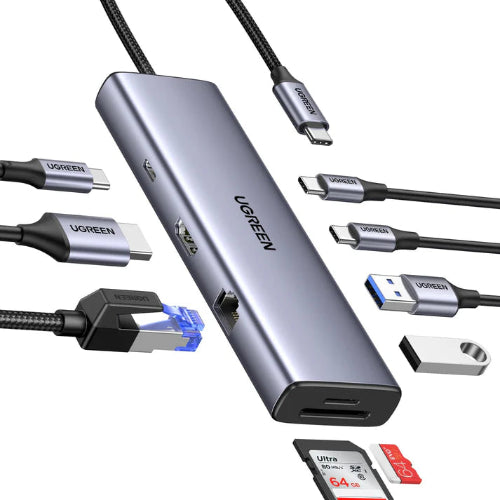UGREEN Revodok 9-in-1 USB-C Hub 15375 with 4K HDMI, Gigabit Ethernet, USB data ports, 100W PD charging, and SD TF card reader for laptops