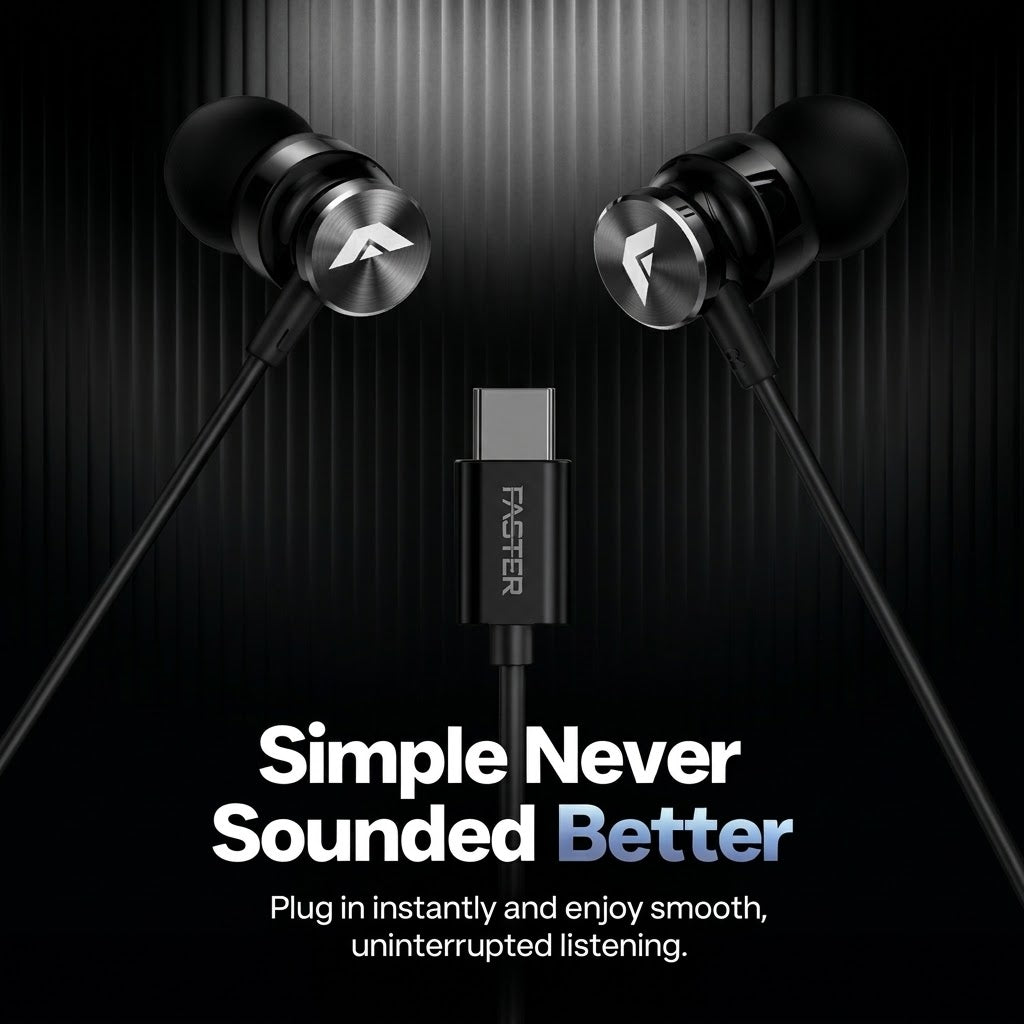 Faster SH-2C Type-C Handsfree – 10mm Drivers, Built-In Mic, USB-C Connection