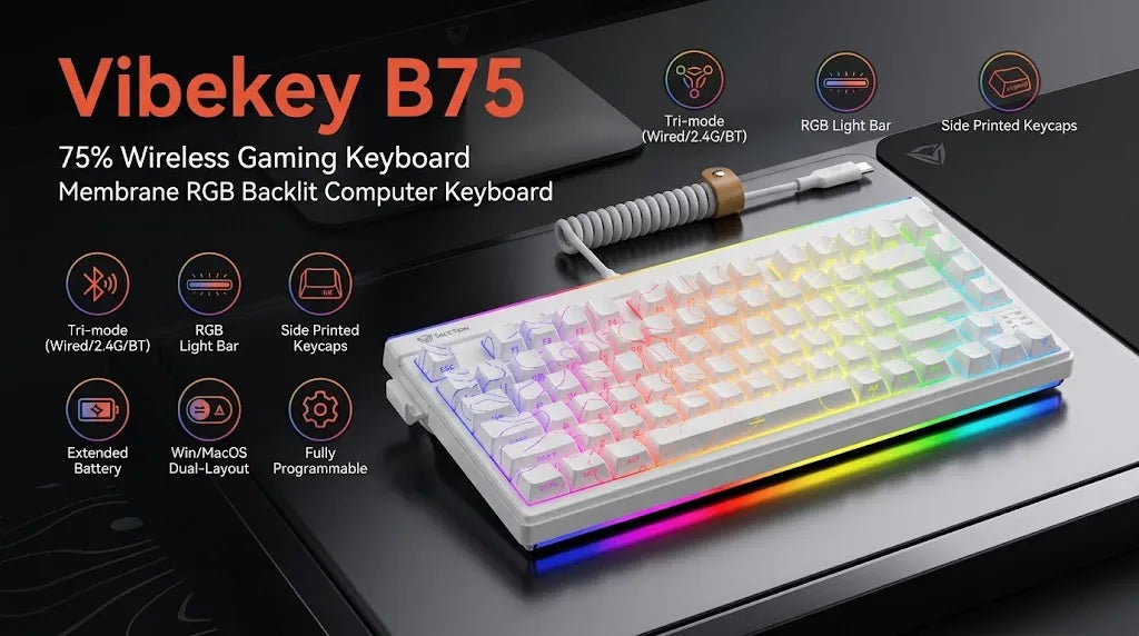 MEETION MT-Vibekey B75 Membrane Gaming Keyboard with 75% compact layout, Tri-mode connectivity