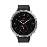 Amazfit Active 2 Premium Edition smartwatch in black and red design with AMOLED display, leather strap, sports strap, and GPS features