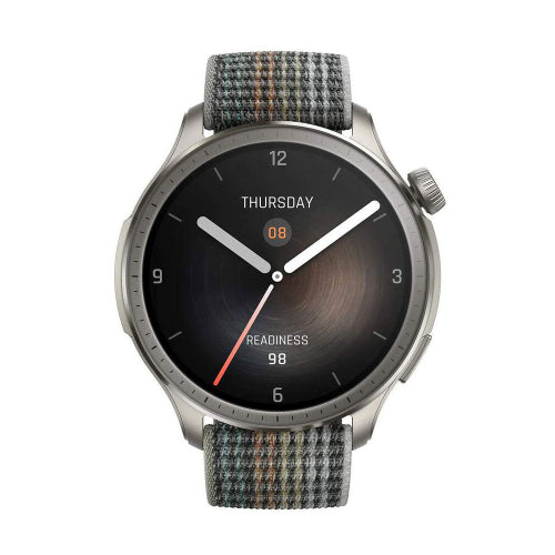 Amazfit Balance Smart Watch with black grey nylon strap featuring premium lightweight design
