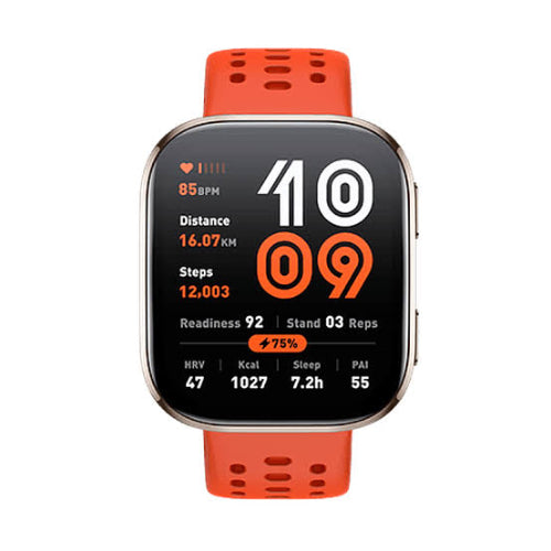 Amazfit Bip 6 red smartwatch with GPS sports modes and long battery life