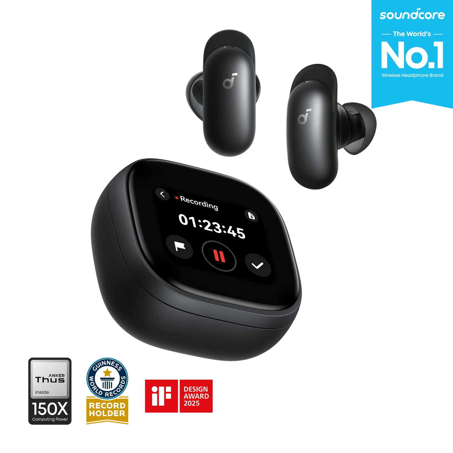 Anker Liberty 5 Pro Max Black Bluetooth earbuds with noise cancellation design