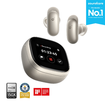 Anker Liberty 5 Pro Max Titanium Gold wireless earbuds with premium charging case