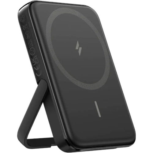 Anker MagGo A1618 5000mAh magnetic wireless power bank with 7.5W charging, compact stand design, USB-C support, and portable backup power.