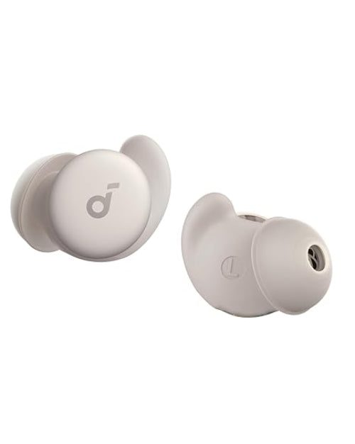 Side sleeper using Anker Soundcore Sleep A20 earbuds designed for all-night comfort and noise masking.