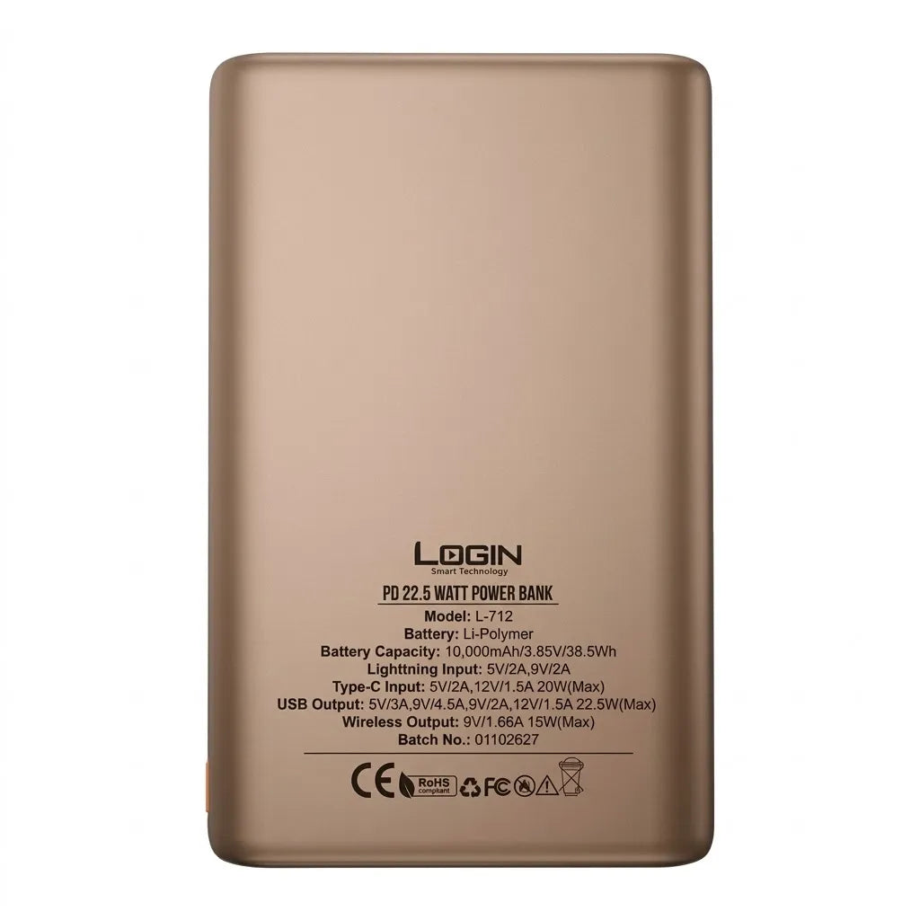 Login L-712 Magna 10,000mAh Power Bank with Magnetic Charging & LED Display