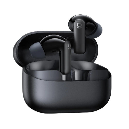 Baseus Bass BP1 NC black true wireless in-ear earbuds in open charging case front view