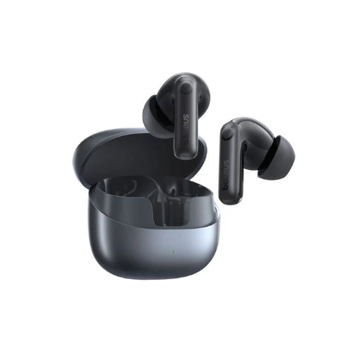 Baseus Bass BP1 Pro in-ear true wireless earbuds in black, earbuds lifted from charging case, side view
