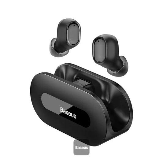 Baseus Bowie EZ10 black true wireless earphones with charging case hero angle