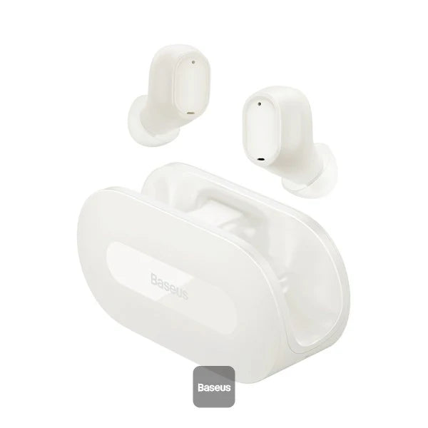 Baseus Bowie EZ10 white true wireless earphones with charging case hero angle