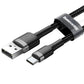 Baseus Cafule USB Type-C 3A 1M cable showing braided texture and metal-reinforced connectors for durability and high-speed charging
