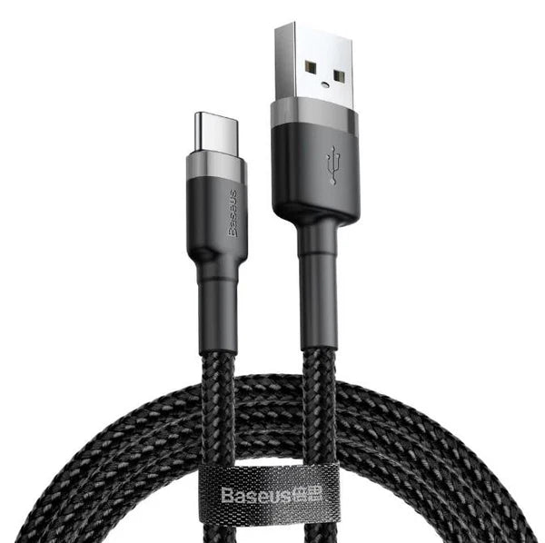 Baseus Cafule USB Type-C 3A 1M cable in black with braided design and straight connectors for fast charging and data transfer