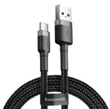 Baseus Cafule USB Type-C 3A 1M cable in black with braided design and straight connectors for fast charging and data transfer