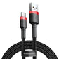 Baseus Cafule USB Type-C 3A 1M cable in red and black with braided design and fast charging support for smartphones and tablets
