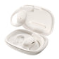 Baseus ELI 10I FIT white open-ear TWS earbuds floating above open charging case front view