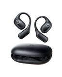 Baseus ELI 2I FIT black open-ear true wireless earbuds floating above open charging case front view