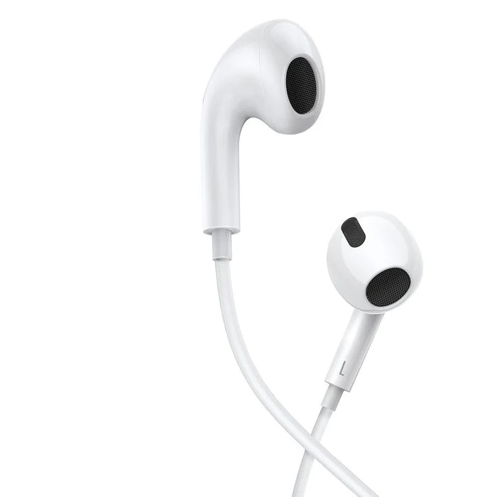 Baseus Encok C17 Type-C earphones showing lateral in-ear design and sleek white cable