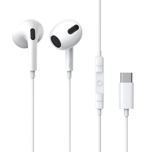 Baseus Encok C17 Type-C Lateral In-Ear Wired Earphones in white with inline volume control and USB-C connector