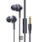 Baseus Encok HZ11 Wired Earphones close-up view showing in-ear design, inline microphone, and 3.5mm jack
