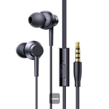 Baseus Encok HZ11 Wired Earphones close-up view showing in-ear design, inline microphone, and 3.5mm jack
