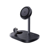 Baseus EnerFill FS41 3-in-1 wireless charging stand in Cosmic Black with Qi2 magnetic phone charger, watch charger, and earbuds charging pad