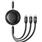 BASEUS Free2Draw Retractable Crystal 3-in-1 fast charging data cable Type-C to Micro USB Lightning USB-C 100W 1.1M black.