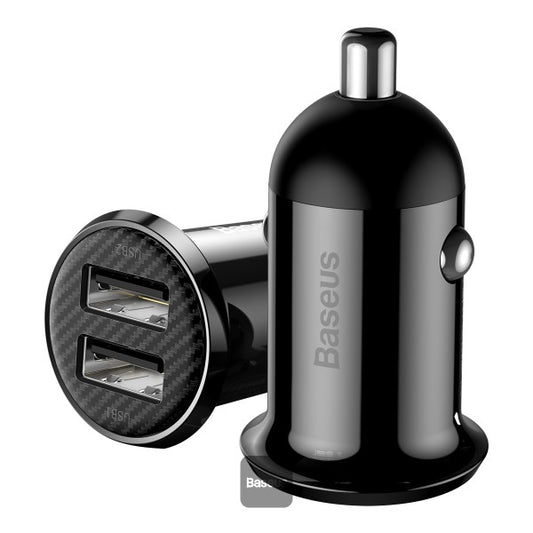 BASEUS Grain Pro Dual USB 4.8A black car charger with two USB ports for phone and tablet charging