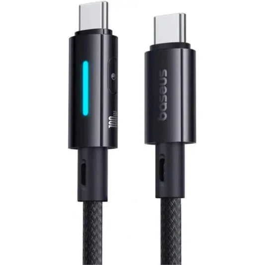 BASEUS Lit Button-Control Fast Charging Data Cable USB-C to USB-C – 100W (1M / 2M) Cosmic Black - dynsol