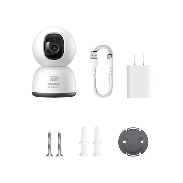 Baseus Security P1 Lite Indoor Camera 2K White US with AI motion tracking, night vision, two-way audio and 360 degree pan tilt control