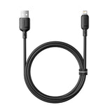 Close-up of BASEUS Silky Series black USB to Lightning fast charging cable connectors