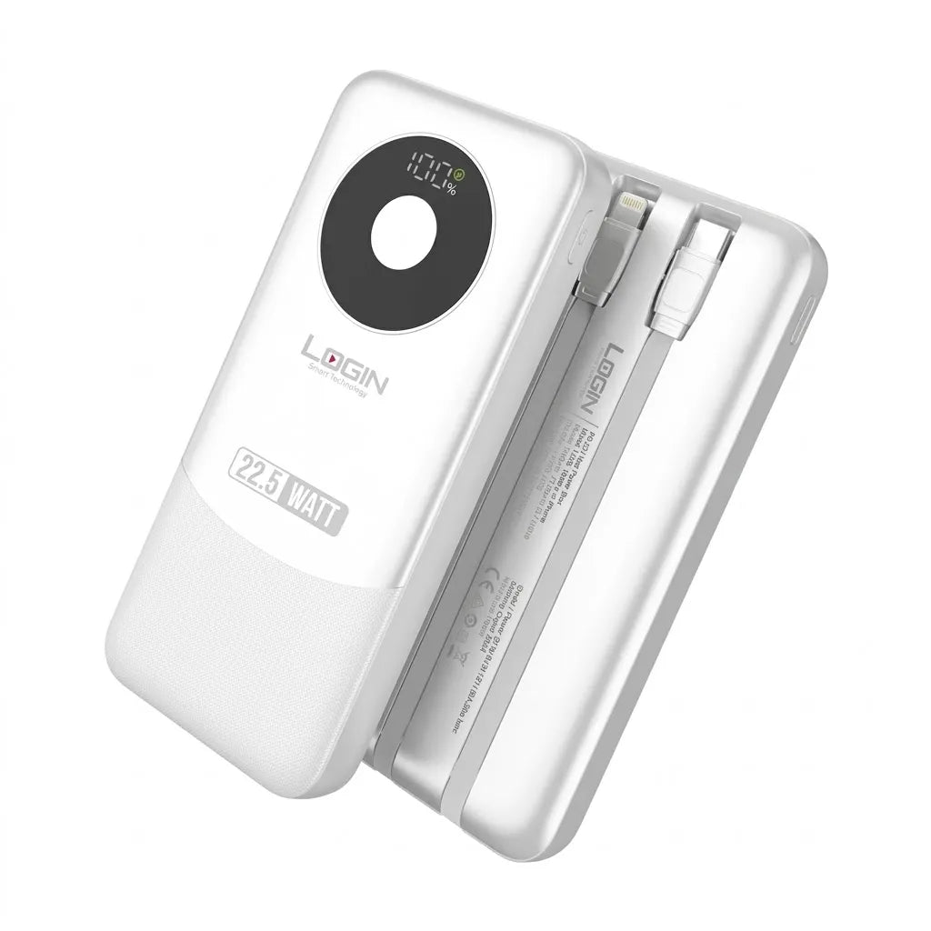 Login L-709 Voltra 10,000mAh Power Bank with 22.5W Charging & Built-in Cables
