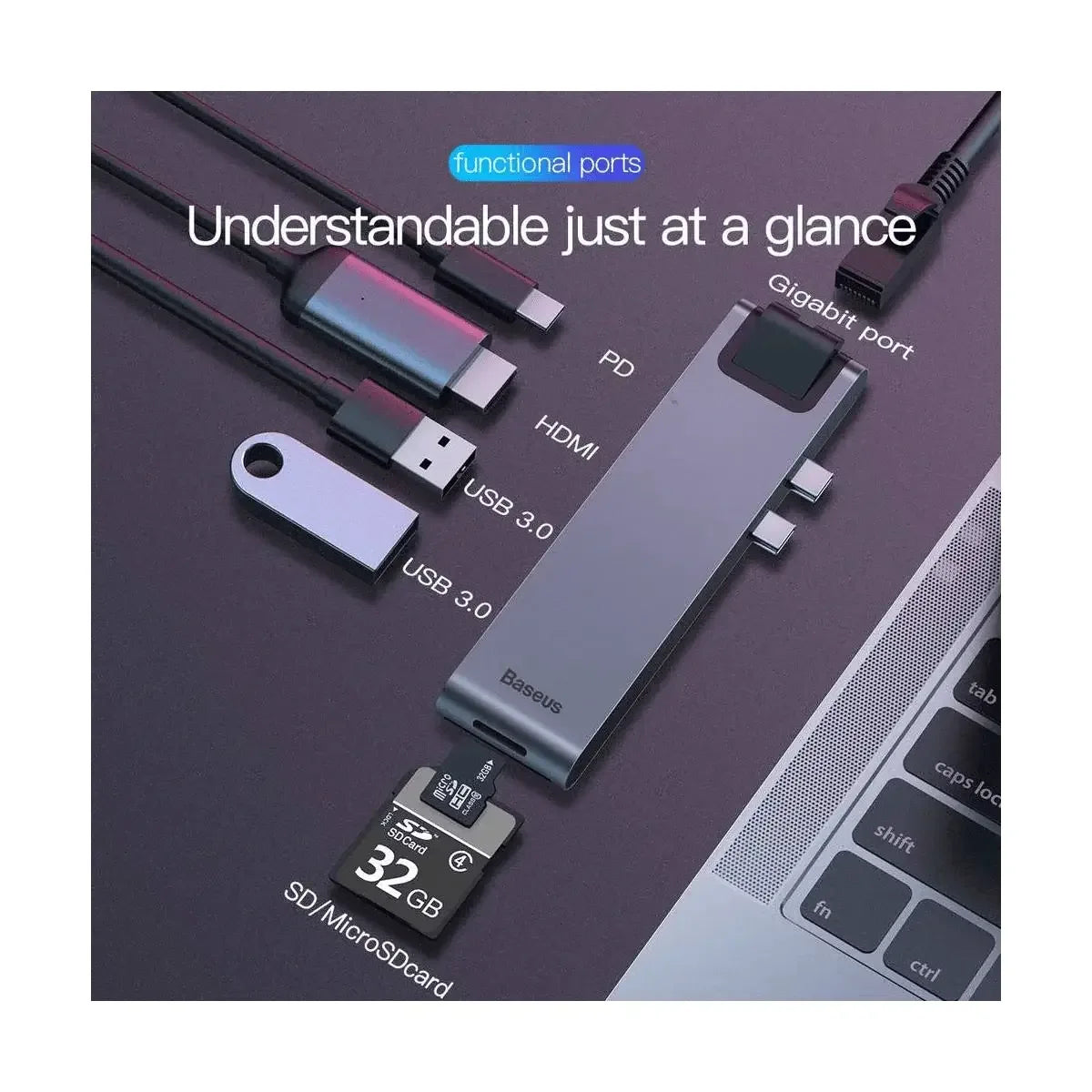 Baseus (CAHUB-LOG) Thunderbolt 7 In 1 USB/Type C Hub - dynsol