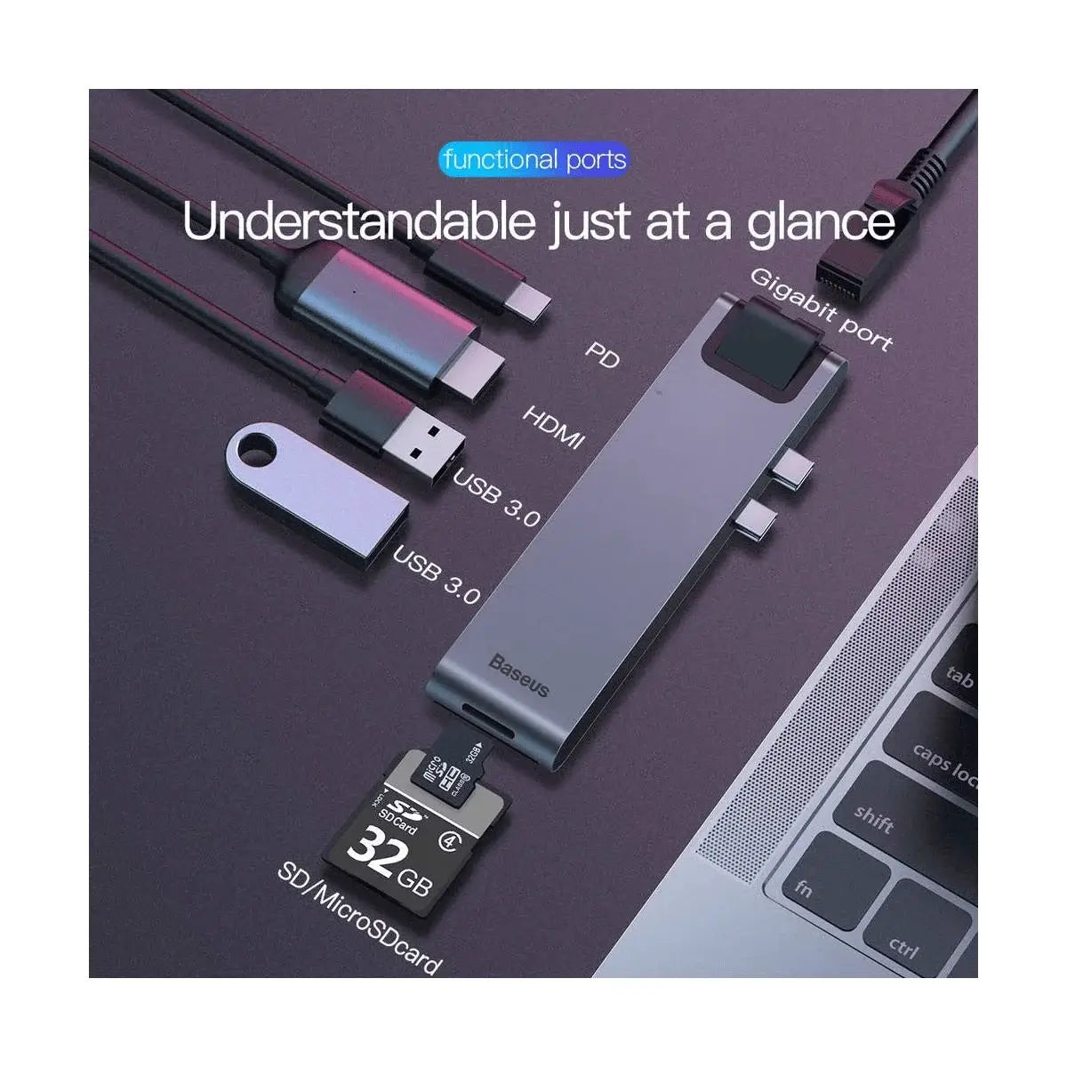 Baseus (CAHUB-LOG) Thunderbolt 7 In 1 USB/Type C Hub