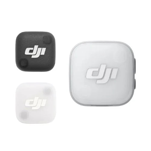DJI Mic Mini 2 magnetic transmitters with black and white covers