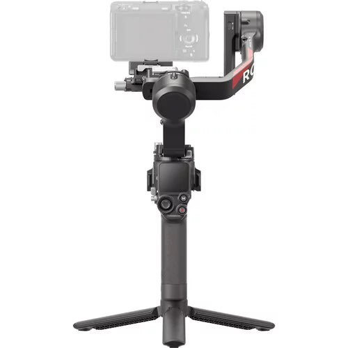 DJI RS 4 handheld gimbal front view with vertical camera support for content creators.