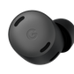 Close-up of a charcoal Google Pixel Buds Pro wireless earbud with a silicone ear tip.