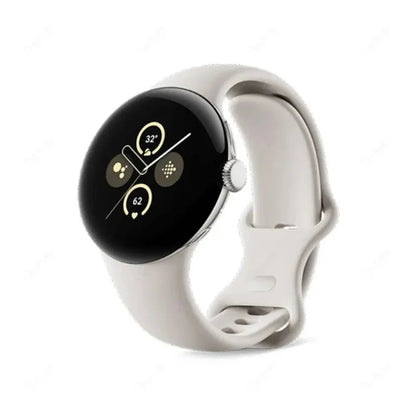 Google Pixel Watch 3 in porcelain with circular AMOLED display and active band
