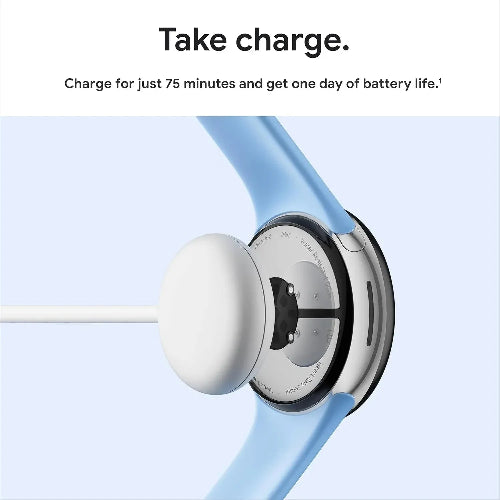 Google Pixel Watch connected to magnetic fast charging cable