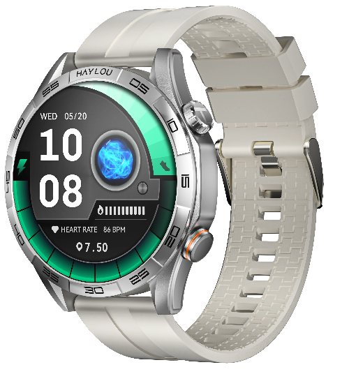 Haylou Solar 5 silver AMOLED smartwatch with premium circular design