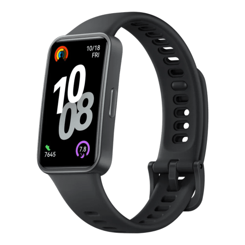Huawei Band 10 in black with 1.47-inch AMOLED display and slim fitness tracker design