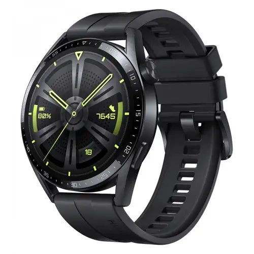Huawei Watch GT3 46mm black smartwatch with black strap and round AMOLED display