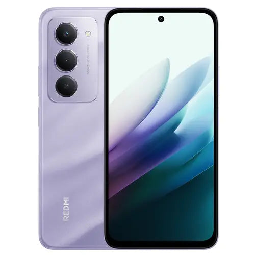 Xiaomi Redmi 15 Sandy Purple edition smartphone with 8GB RAM and 128GB storage, modern design with triple camera system and punch-hole display